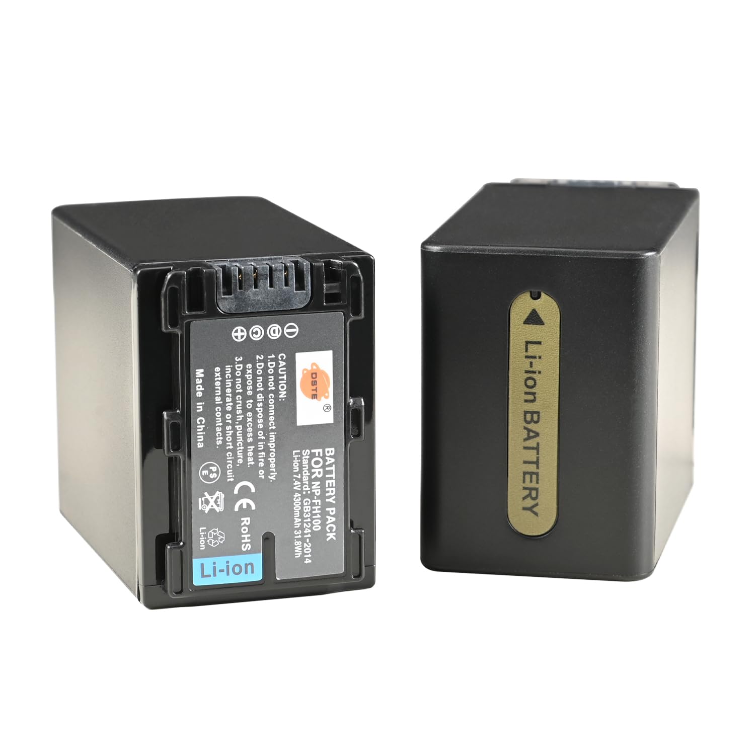 DSTE 2PCS NP-FH100 (4300mAh/7.4V) Batterie Chargeur Compatible pour Sony DCR-DVD404E,DCR-DVD405,DCR-DVD405E,DCR-DVD406,DCR-DVD406E,DCR-DVD407E,DCR-DVD408,DCR-DVD410E,DCR-DVD450,DCR-DVD450E Caméra