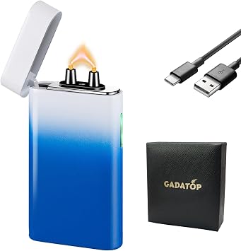 GADATOP Electric Lighter Rechargeable Lighter Arc Plasma Lighter Flameless Lighter Outdoor Windproof Lighter Colorful Gradient Lighter with Rhythmic Flashing Battery Indicator White-Blue Gradient