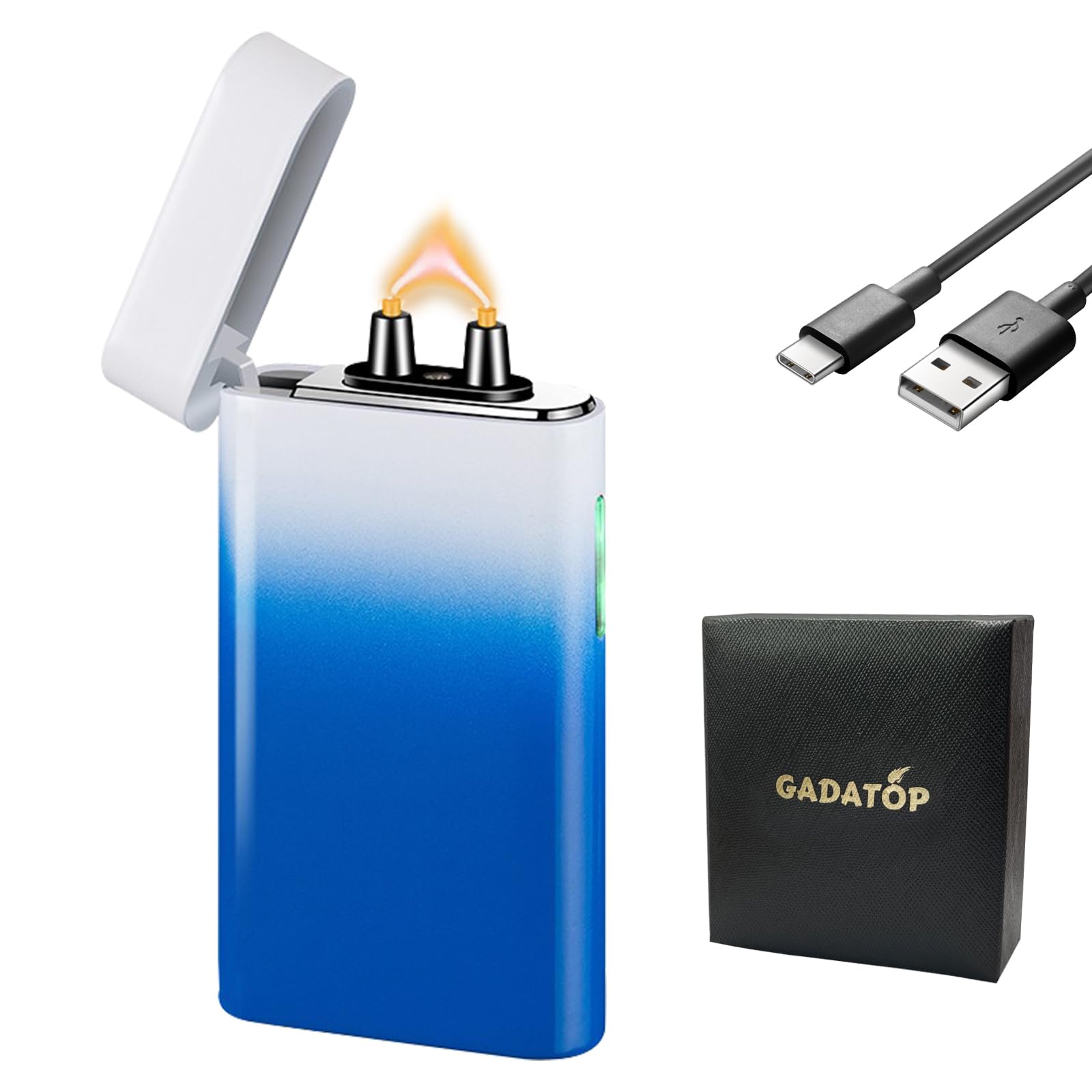 GADATOP Zapalniczka elektryczna, ładowana przez USB, zapalniczka plazmowa, wyświetlacz LED, wiatroszczelna, styl retro, na co dzień, na świeżym powietrzu, przygody (niebiesko-biała gradacja)