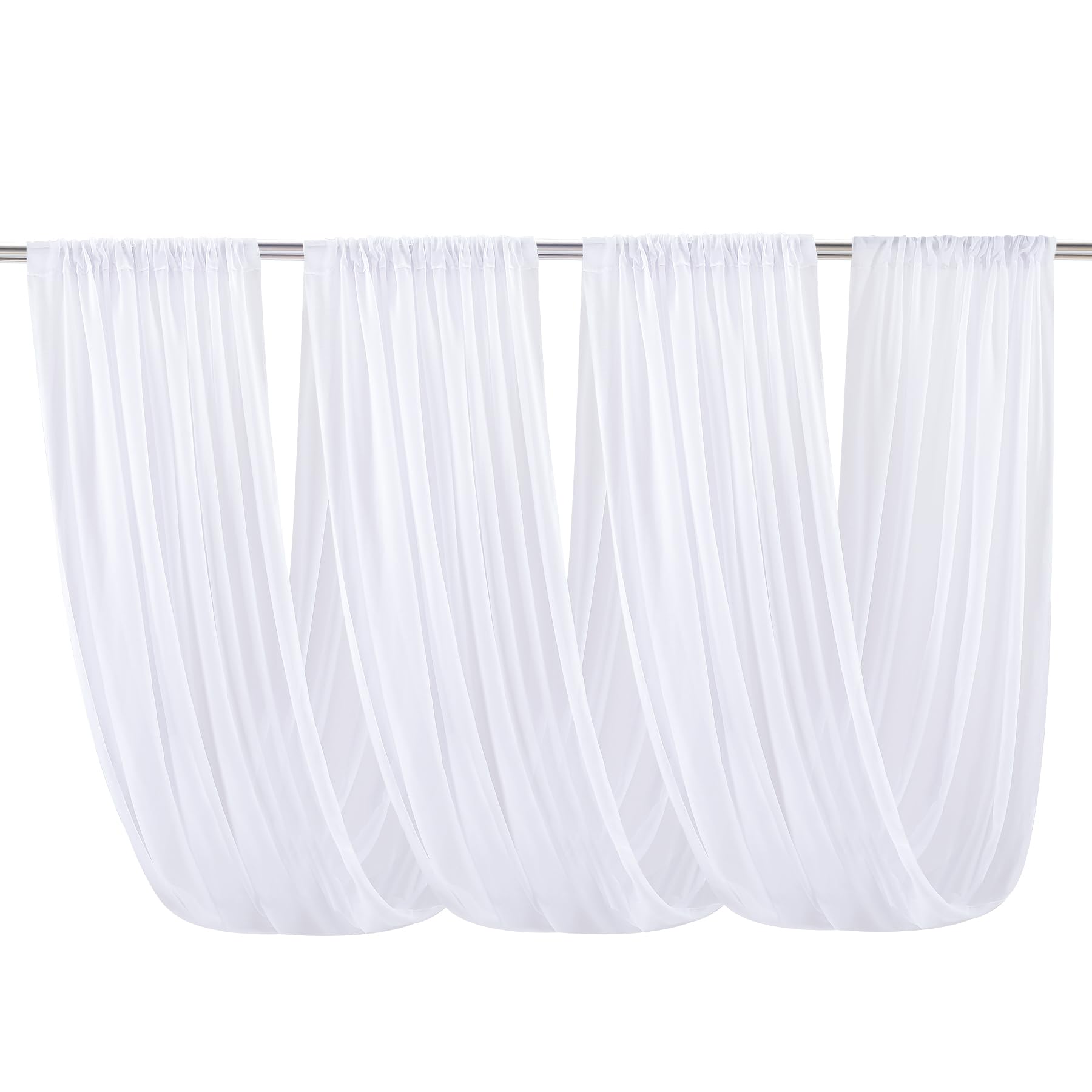 Lot de 6 rideaux de plafond pour mariage, 152 x 61 cm, en tissu drapé en forme d'arc, rideaux transparents, décoration de plafond de mariage, pour fête, cérémonie, butin de scène, blanc