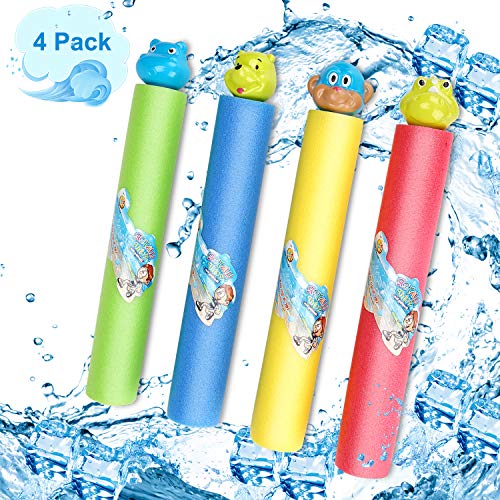 Go-sport 4 Pack Water Blaster Soaker Gun -Safe Foam Water Soaker with Animal Figures ,Outdoor Water Toy for Pool Beach Yard and Park Play. Cool Summer Toy for Kids Boys Girls and Adults