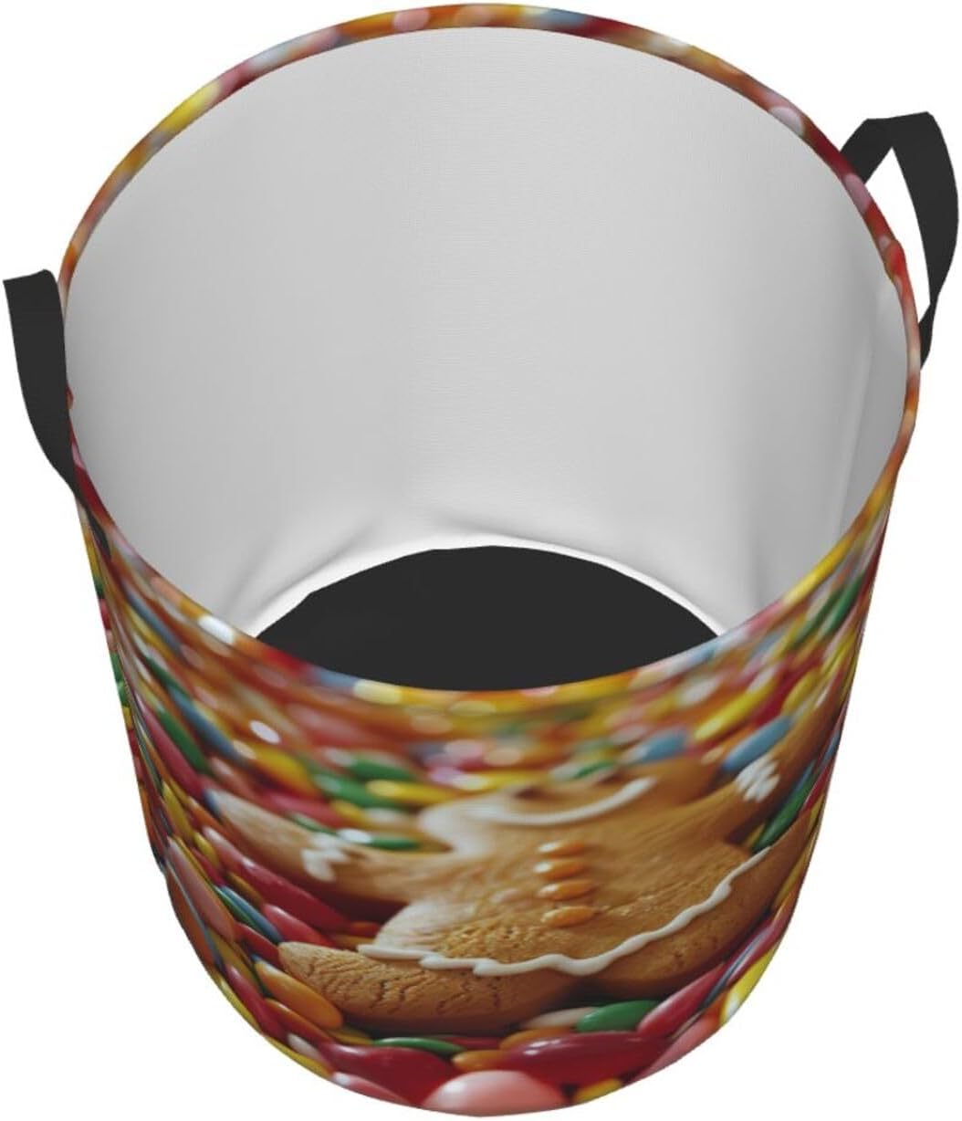 Gingerbread Man Candy Print Round Laundry Hamper for Bedroom Bathroom Living Room Foldable Clothes Organizer