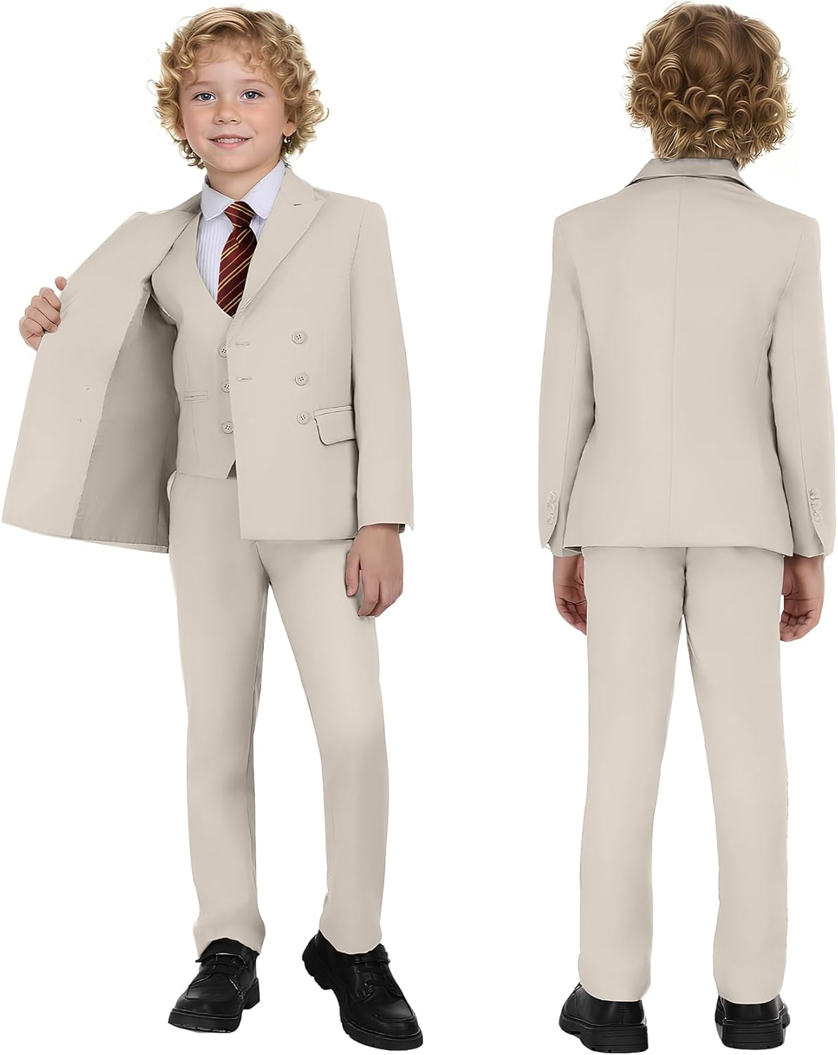 Boys Suit Kids Tuxedo Double Breasted Suits for Boy Dress Pants Set Slim Fit Formal Wedding Ring Bearer Outfit with Tie - Image 2