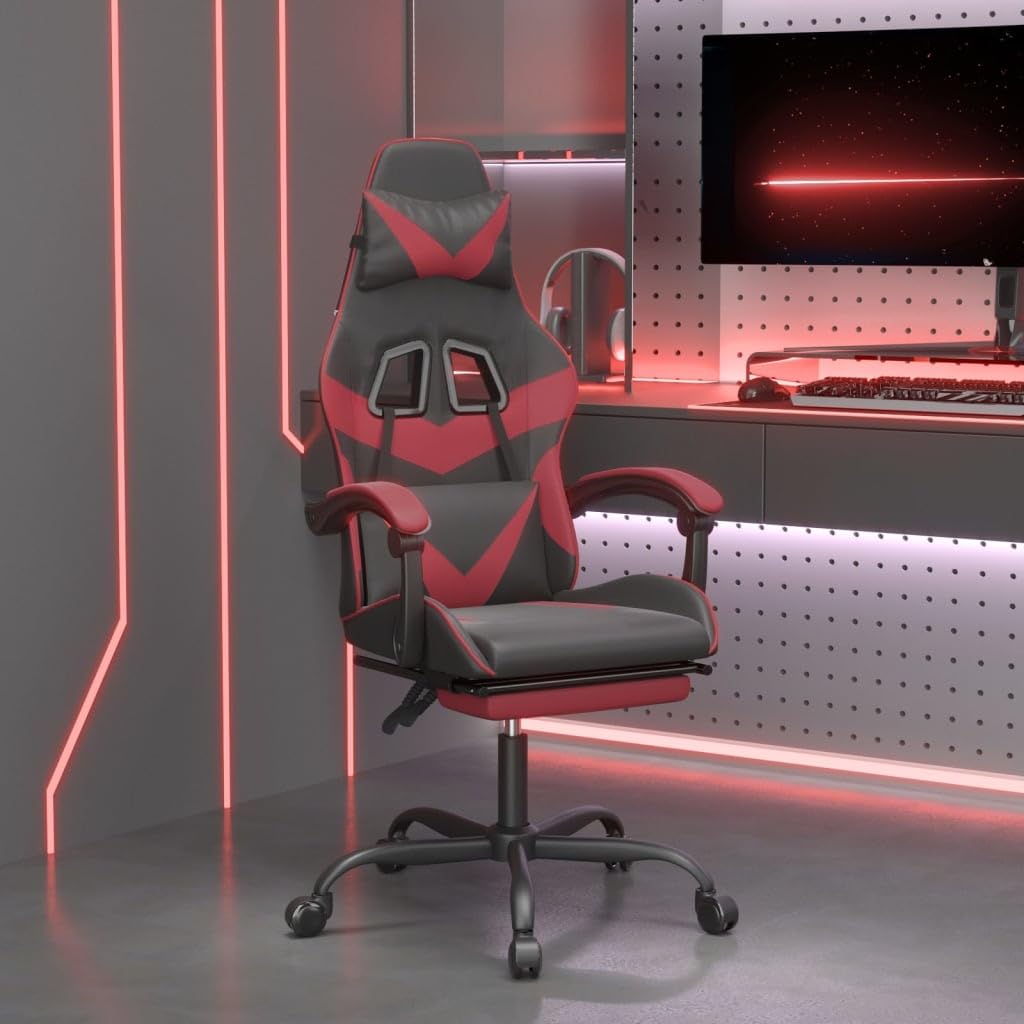 Gaming-Stuhl mit Fußstütze Drehbar Schwarz Weinrot Ergonomischer Sitzsessel mit Rückenlehne Wippfunktion für Homeoffice Jugend PC Esport Komfort