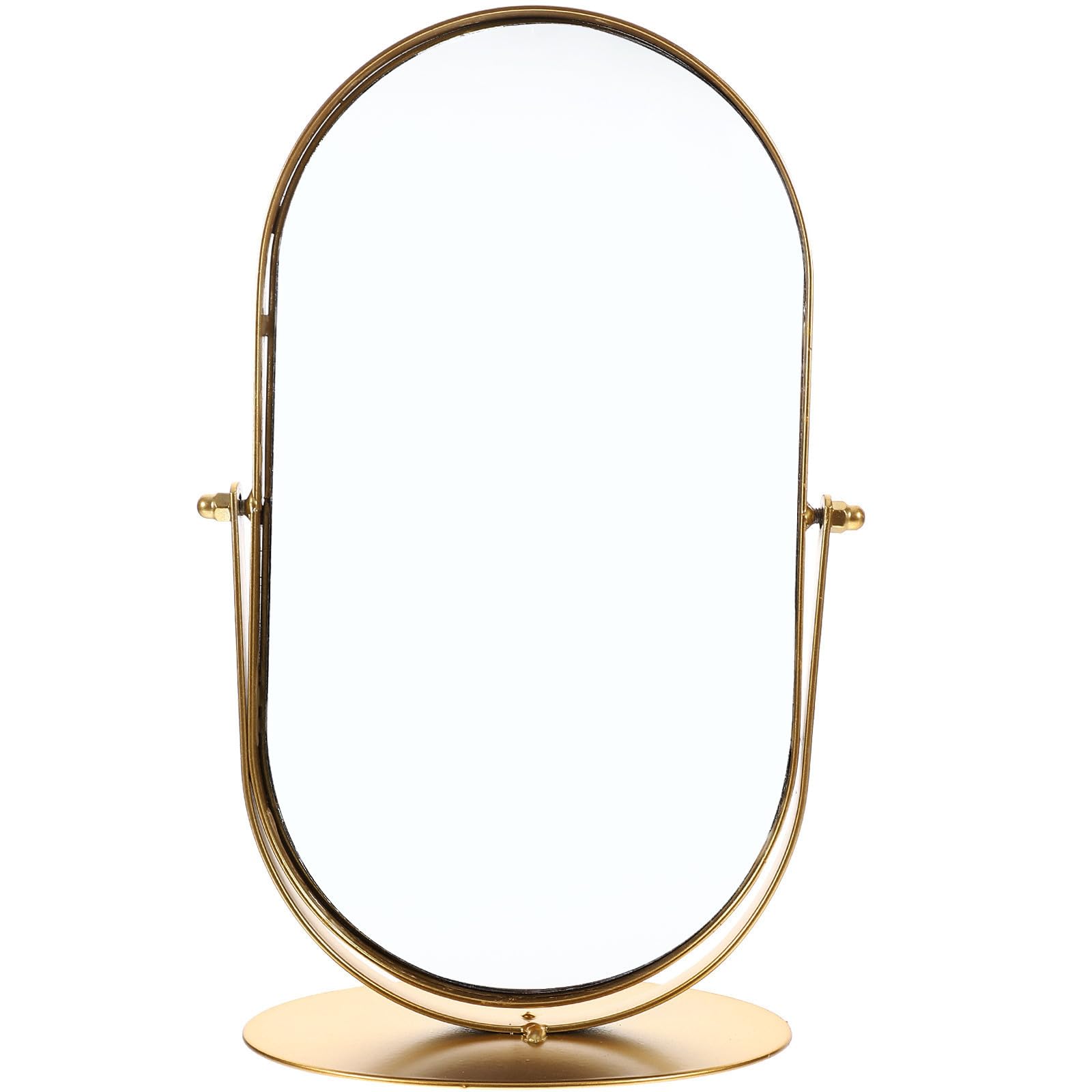 Espejo para maquillarse vintage de metal dorado, diseño funcional de escritorio para baño