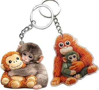 WLPARTY Keychain the Monkey Decoration for Backpack Purse Keys 2D Cute Monkey Holding Plush