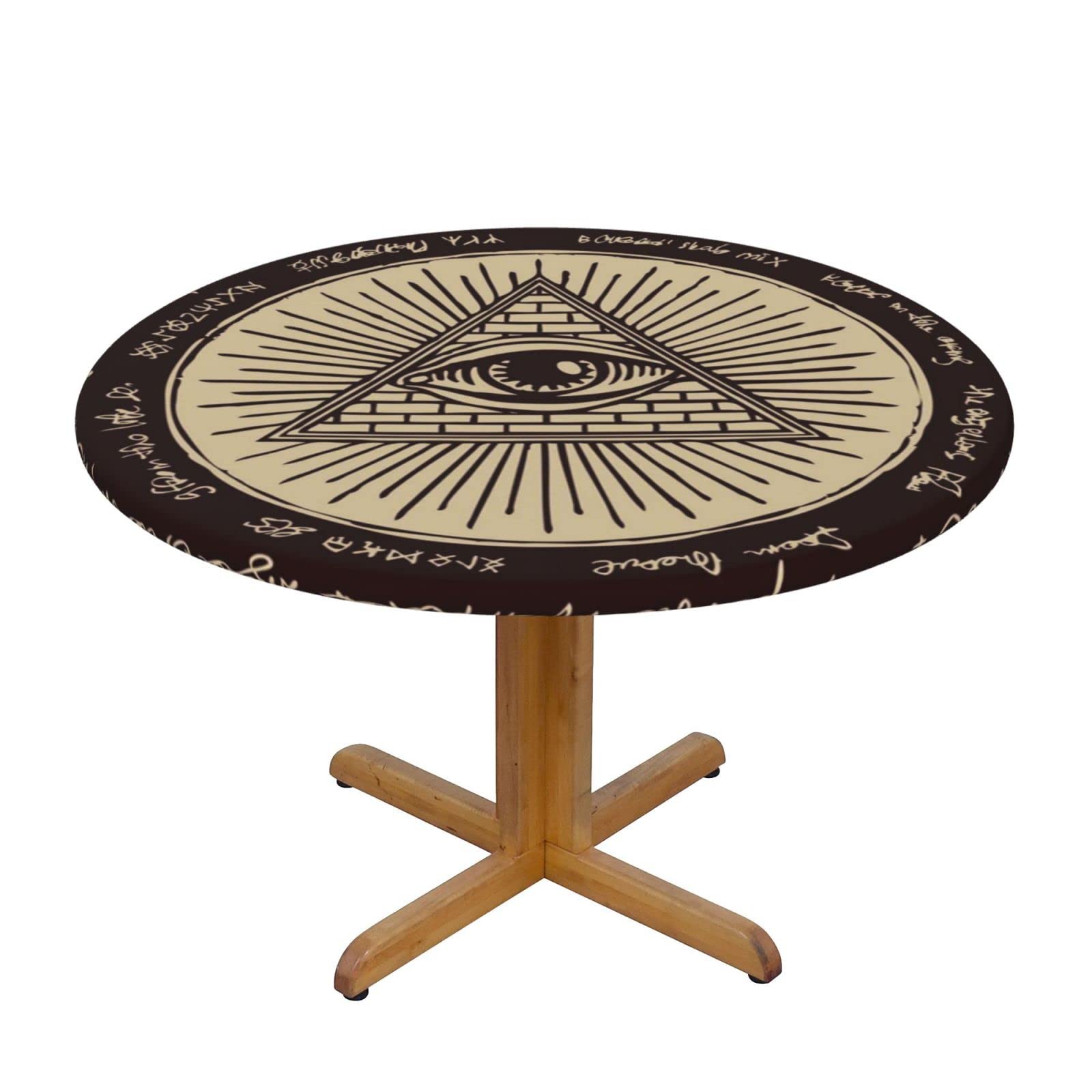 Lsjuee Round Fitted Tablecloth 45-50in Elastic Edged Table Cloth for Kitchen Dining Party Home Decor - All Seeing Eye Occult Symbol Black