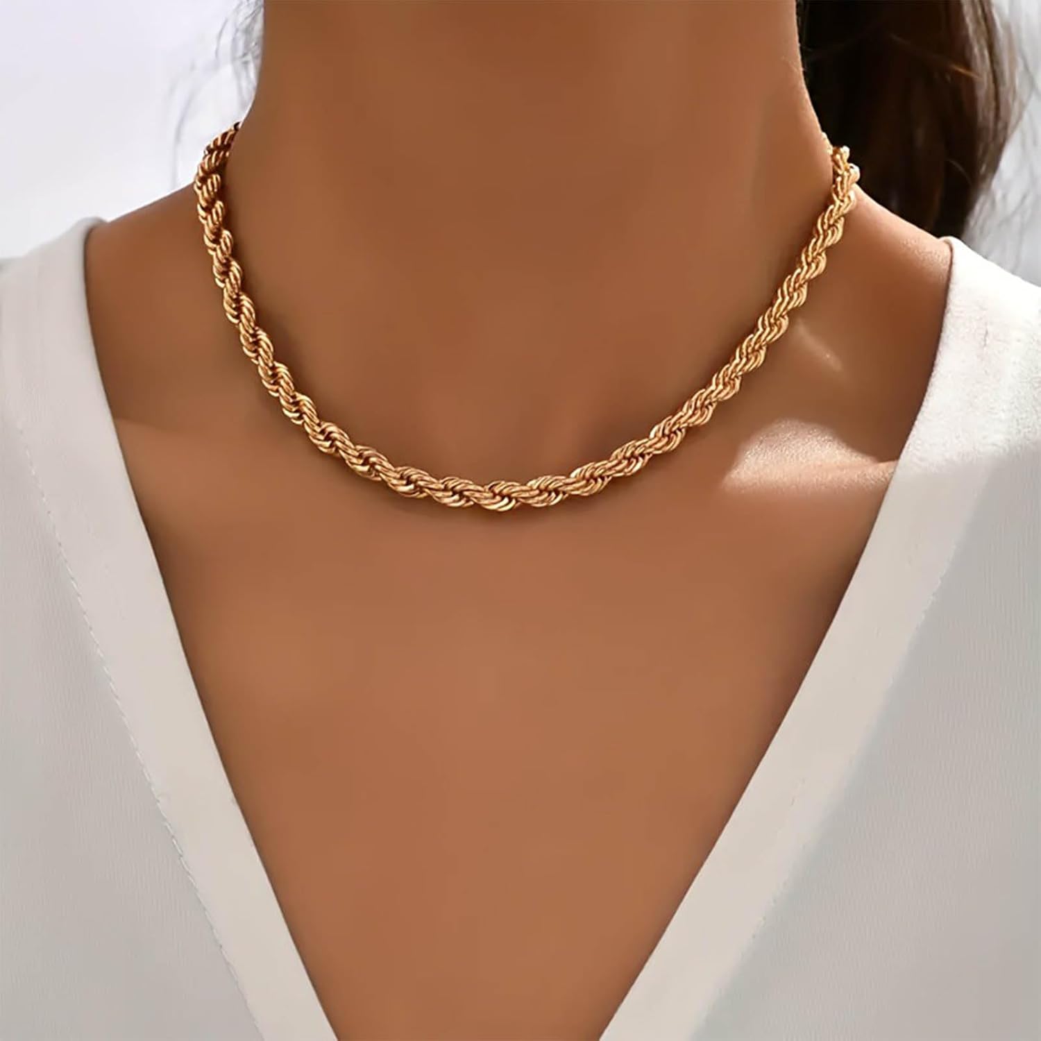 Bohemian Twist Link Chain Choker Necklace Gold Rope Chain Necklace Twist Rope Chain Collar Necklace Chunky Link Chain Necklace Jewelry for Women - Image 2
