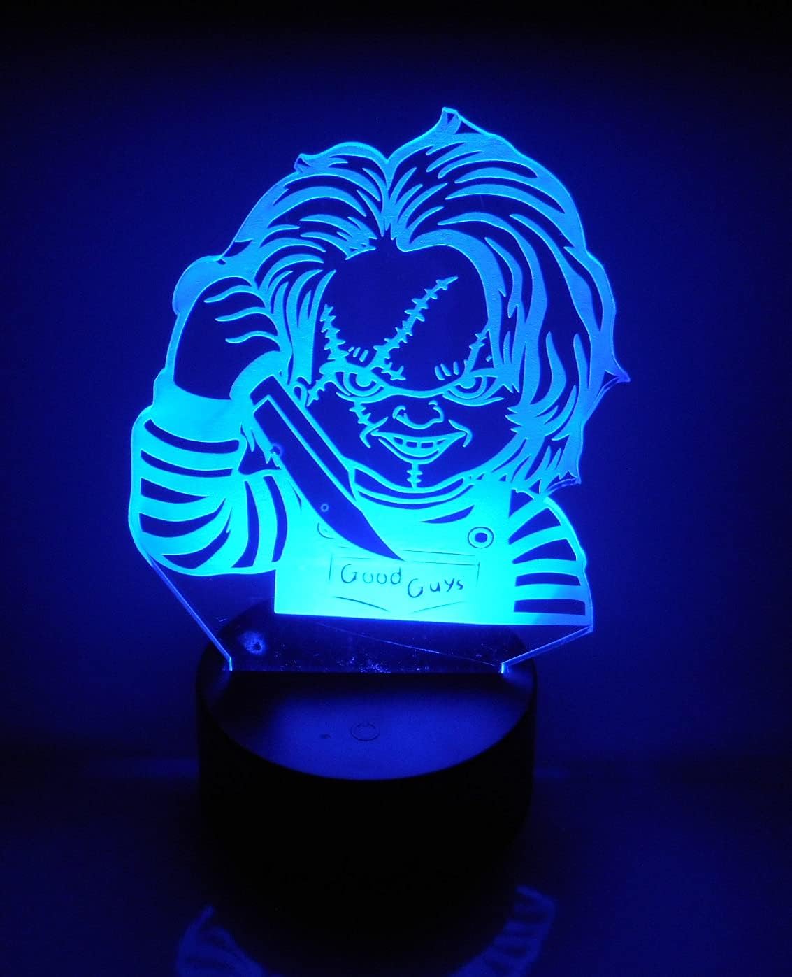 WS Designs Child's Play Classic Horror Movie Chucky Bust Laser Engraved 3D Effect Acrylic LED Desk Top Night Lamp Studio Ghibli Anime