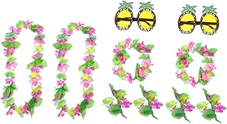 2 Conjuntos De Roupas E Acessórios De Lei Havaiana Suprimentos De Festa Havaiana Terno Folhoso Leis Tiara Óculos De Sol Tropicais Pulseiras De Flores Tropicais Vestido