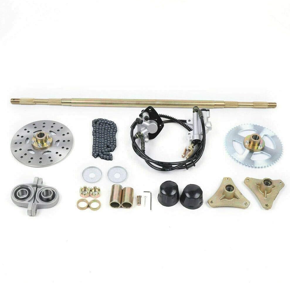 Upgraded 740mm Go Kart Live Rear Axle Complete Kit with Brake Assembly and T8F Chain Sprocket for DIY or Quad Trike Golf Carts