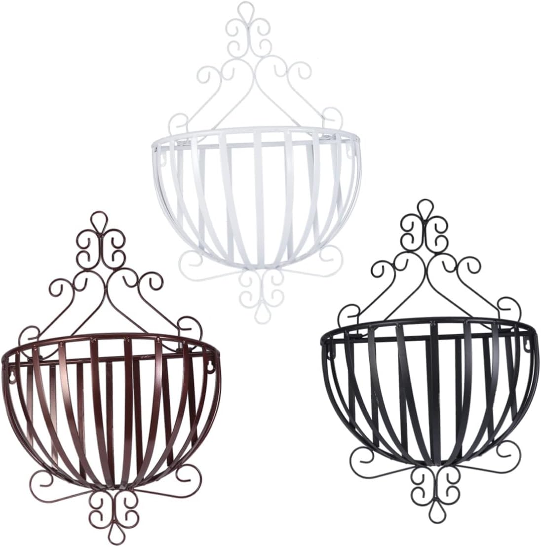 POPETPOP Decorative Wall Mount Flower Pot Stand Iron Plant Holder Classic European Style for Railings Balconies