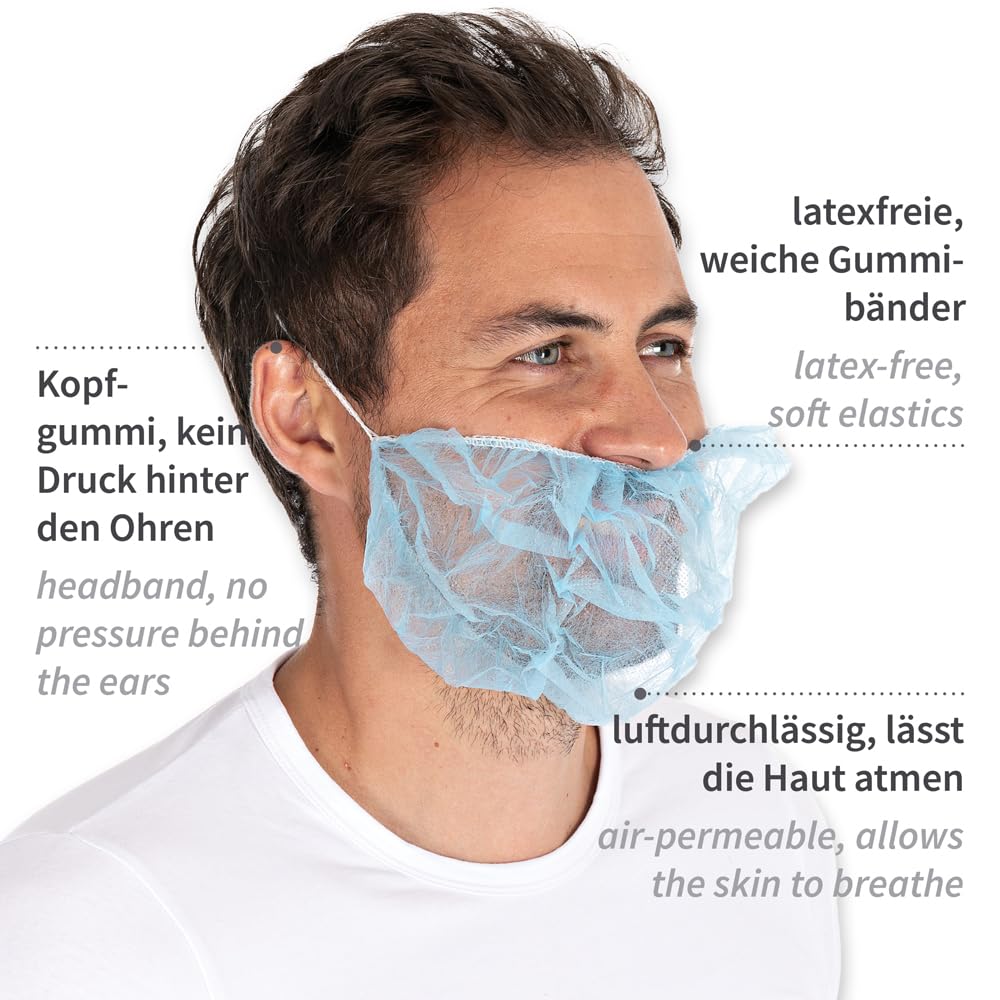 Franz Mensch Hygostar Bartschutz aus PP-Vlies | in blau mit weißem Gummiband, 46 x 20 cm (Einheitsgröße), Stück 1000, Barthaube, Bartschutz Maske, Einwegbartschutz