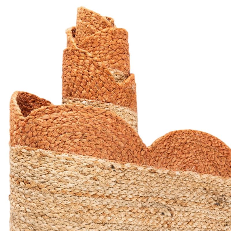 Tapis festonné en jute naturelle tressé à la main pour salon, chambre à coucher, entrée – Décoration d'intérieur bohème – Orange et jute naturelle – 7,8 x 1,2 m