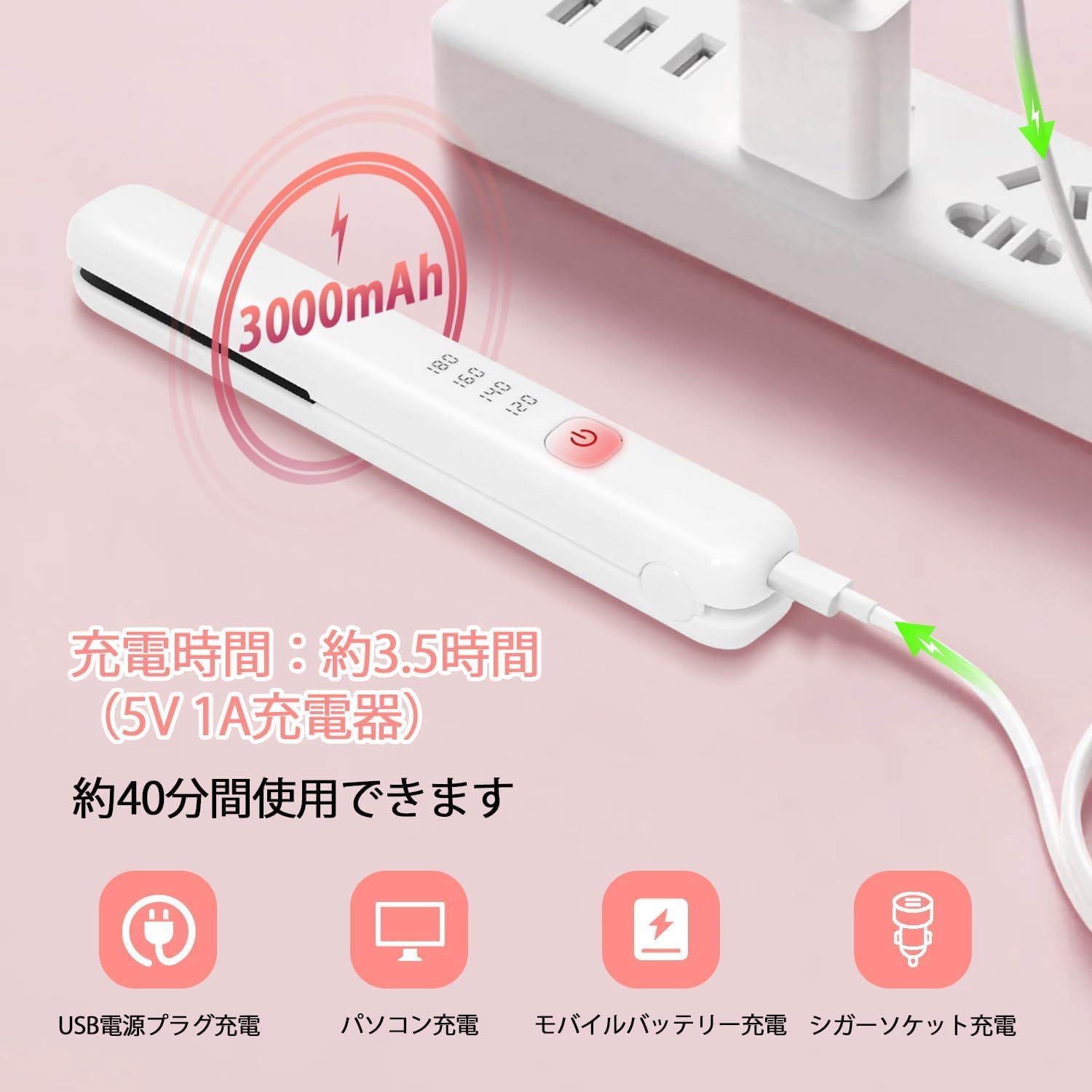 アイロン小 ミニアイロン グリーン／ピンク／クリーム｜小型アイロン コンパクト