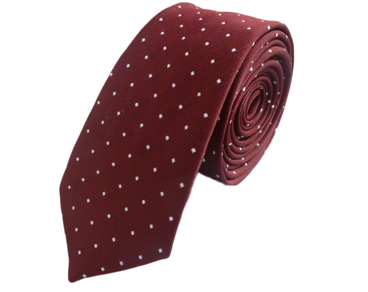 Great British Tie Club Men's Burgundy (White Dot) Retro Pin Spot Skinny Tie (Burgundy (White Dot))