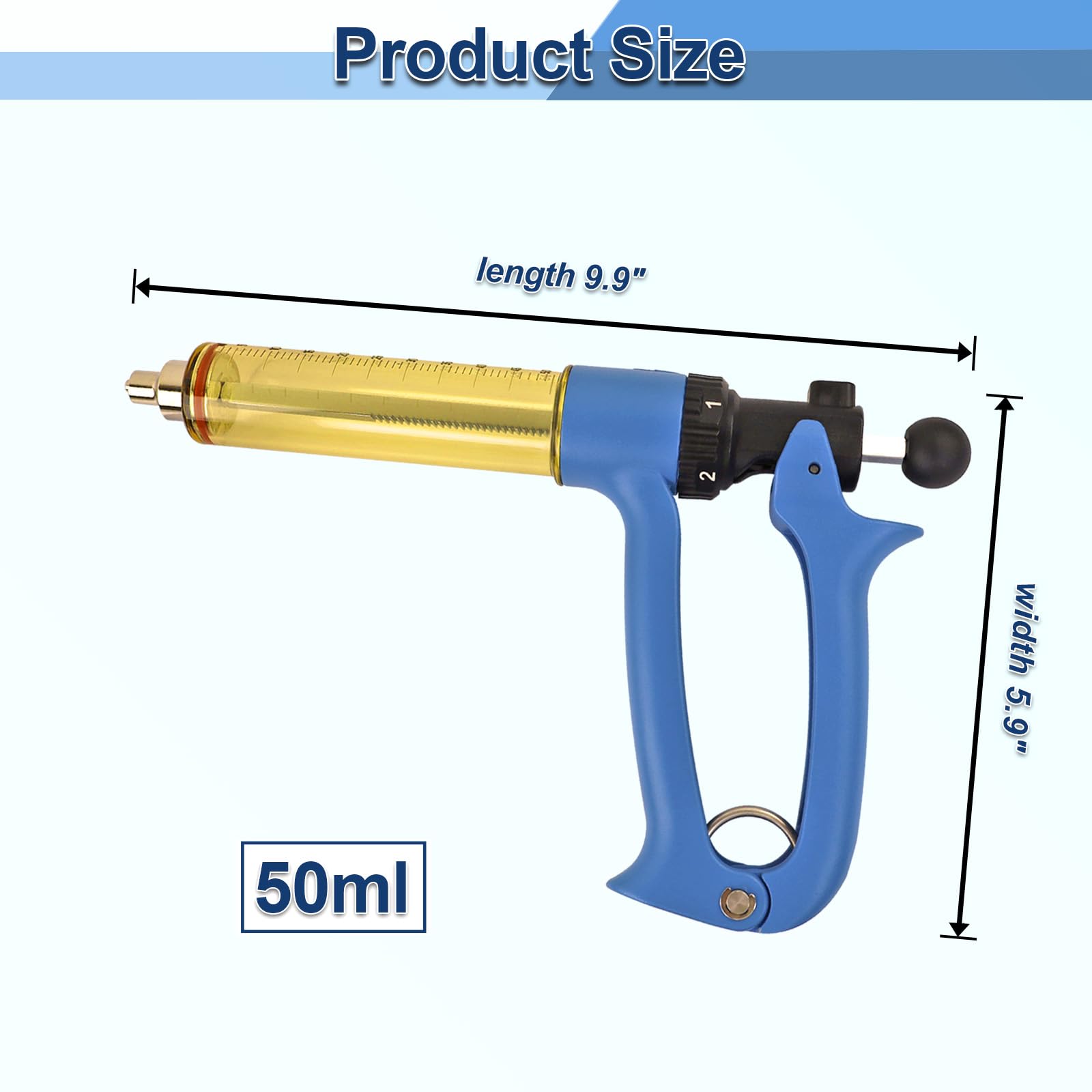 VET.PLUS Siringa automatica per bestiame da 50 ml per mucca, capra, maiale, pecore, pistola vaccinale per bestiame a ripetizione continua, siringa veterinaria con interfaccia Luer Lock regolabile