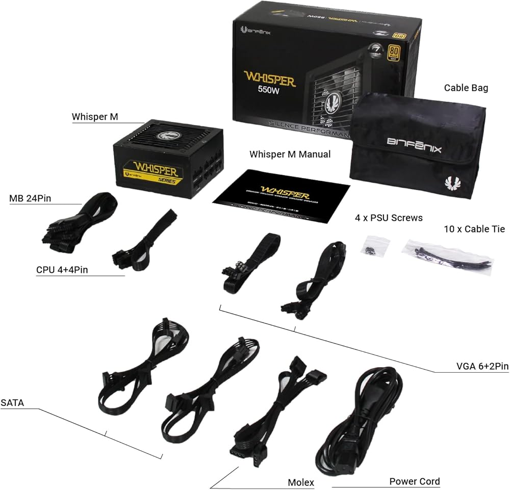BitFenix Whisper M 80 Plus Gold Full Modular 550W PSU thumbnail 2