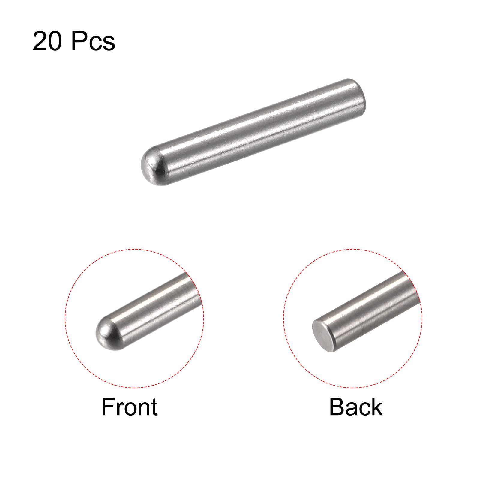 sourcing map 20 Stück Zylinderstifte 5x30mm Passstifte 304 Edelstahl Rundkopf Flachbefestigungselemente