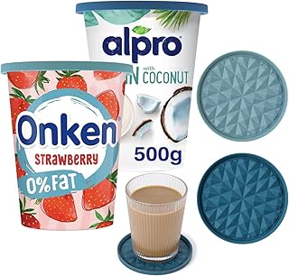 Mehrweg Silikon große JoghurtDeckel 500g(2er-Set, Dunkelblau & Hellblau) Reversibel zu Untersetzern, Organizer Küche Behalterdeckel passt für Joghurt, Joghurtbecher, Untersetzer für Gläser