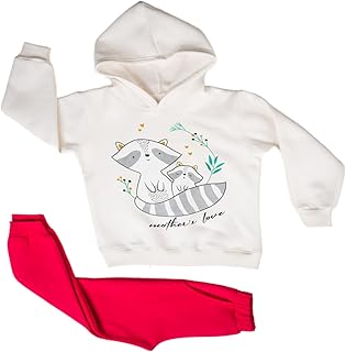 طقم بيجامة للبنات من قطعتين في عبوة واحدة، سويت شيرت بأكمام طويلة وبنطلون بطباعة سنجاب من جوكي ام ام