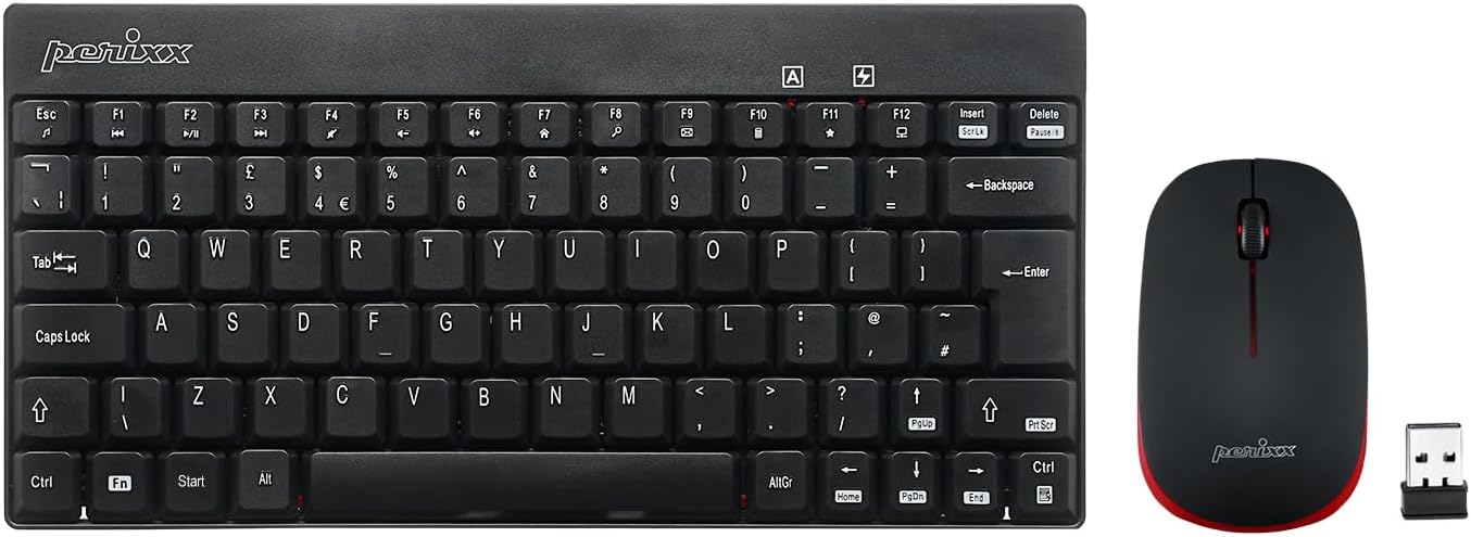 perixx PERIDUO-712 Wireless Mini Keyboard and Mouse Combo - AES 128 Bit - Black - UK Layout