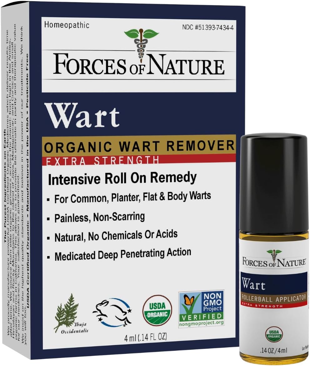 Forces Of Nature -Natural, organic wart Extra Strength Remover (4ml) Non Gmo, No Harmful Chemicals, Nontoxic -Eliminate Planter, Facial, Flat, Body, Hands, Fingers & Foot Warts At The Root