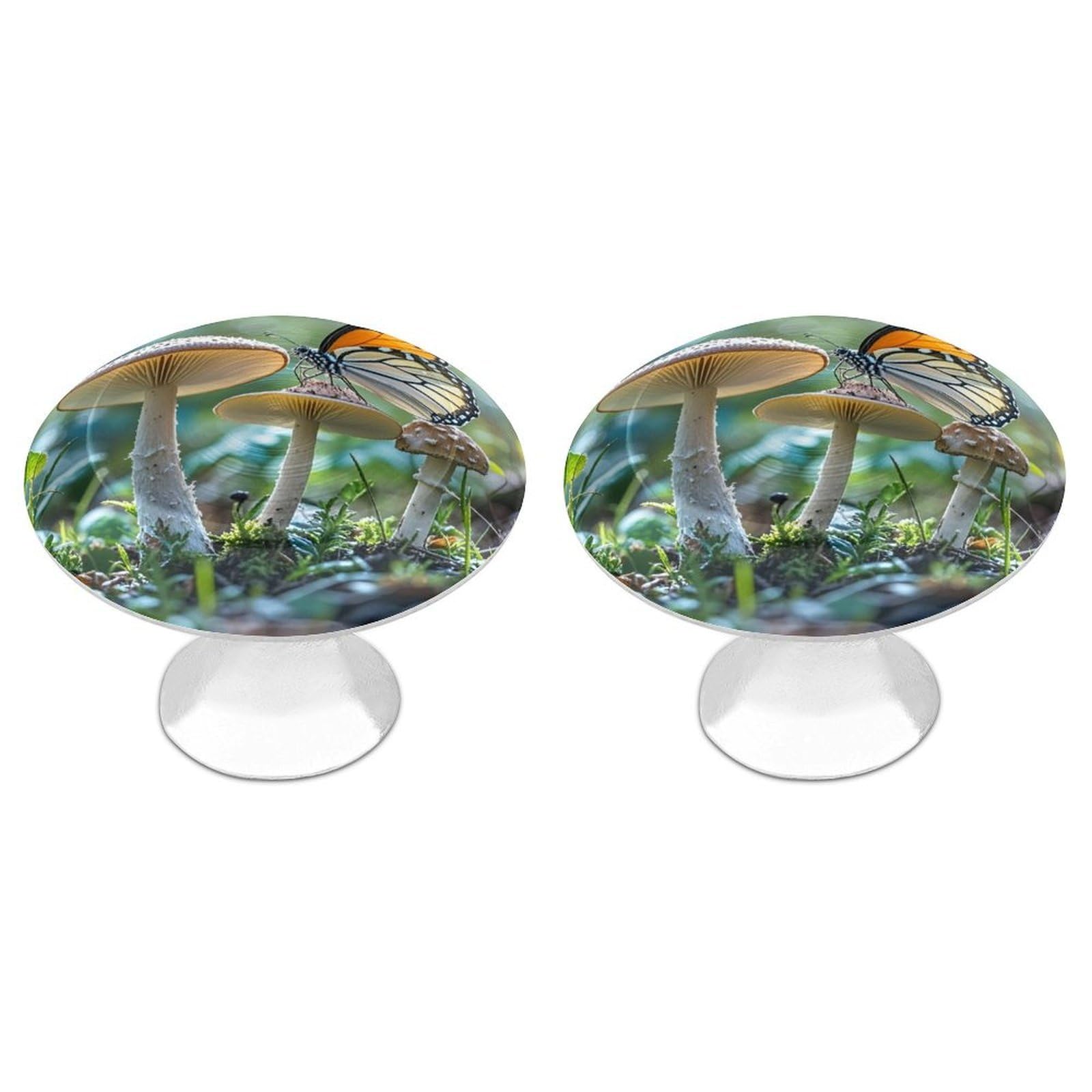 Fekiloot Style Butterfly Mushroom Cabinet Knob 2 Pack Mini Round Drawer Pulls Stainless Steel Dresser Drawer Knobs Kitchen Drawer Hardware For Bathroom Dresser Closet Door Knobs