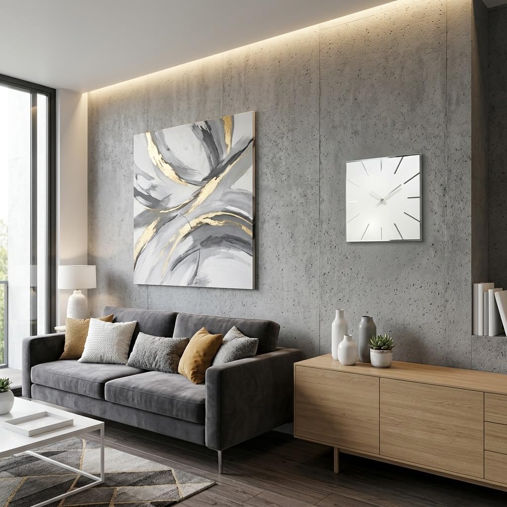 FLEXISTYLE Wanduhr groß 50cm weiß Holz modern lautlos ohne Tickgeräusche minimalistisch Design Wanddekoration Wohnzimmer Küche Büro Badezimmer Elegante große wall Clock skandinavisch