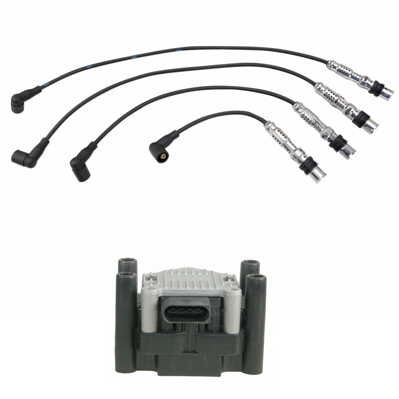 TRQ Ignition Kit Ignition Coil Spark Plugs Wire Set Compatible with 1998-2001 Volkswagen Beetle 1999-2001 Golf 1999-2015 Jetta