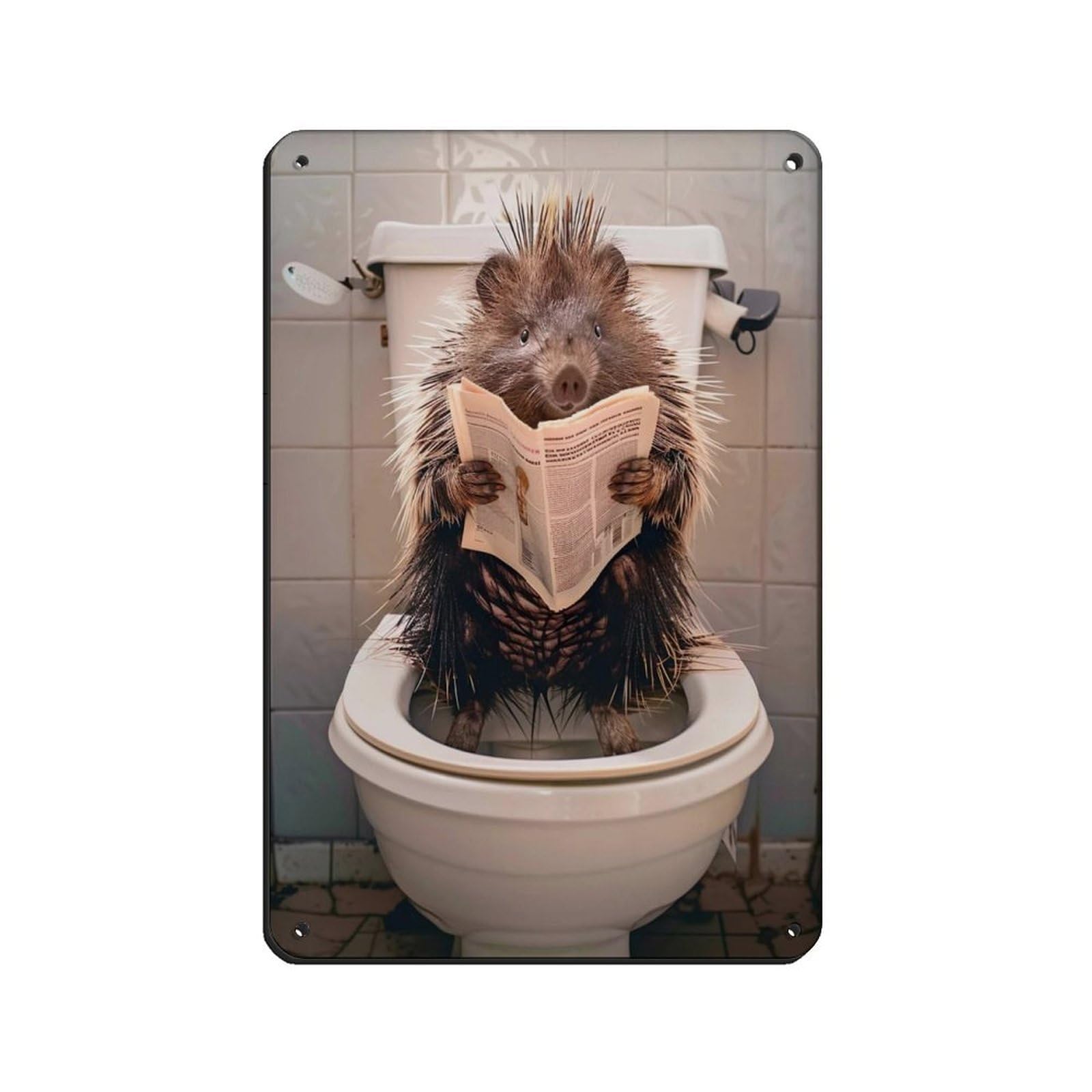 Porcupine Sitting on The Toilet Reading A Newspaper (14) Retro Poster Metal Tin Sign Chic Art Retro Iron Painting Bar People Cave Cafe Family Garage Poster Wall Decoration 8x12inch(20x30cm)