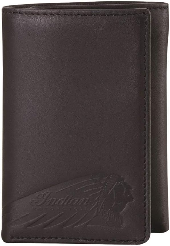 Indian Motorcycle Leather Tri-Fold Wallet with Embossed Logo, Black - 2869645
