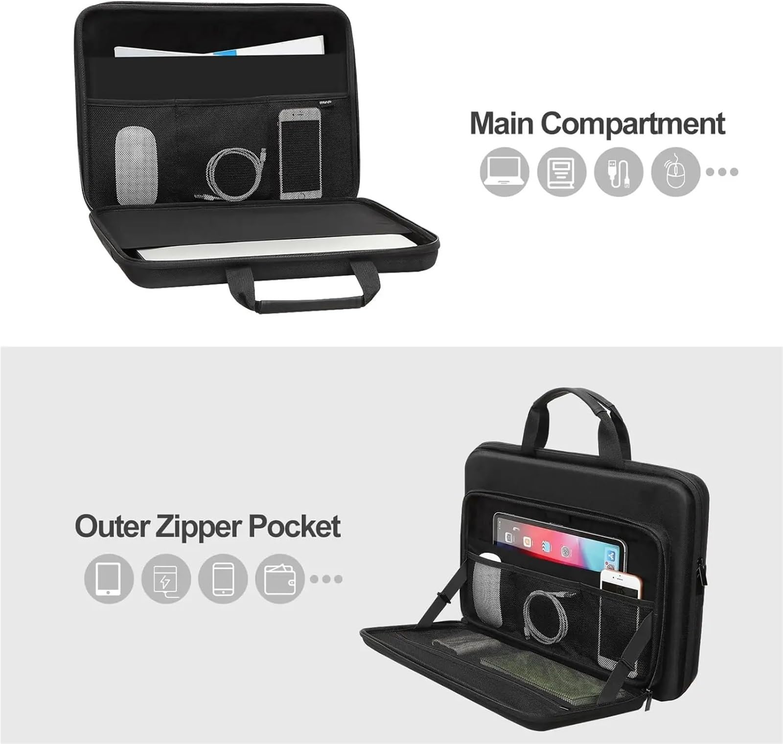 Porta Documenti Custodia Rigida for Laptop 13 14 15 16 17 Pollici for Notebook, Borsa a Mano for Uomo e Donna Borsa Notebook(Black,13.3 inch)