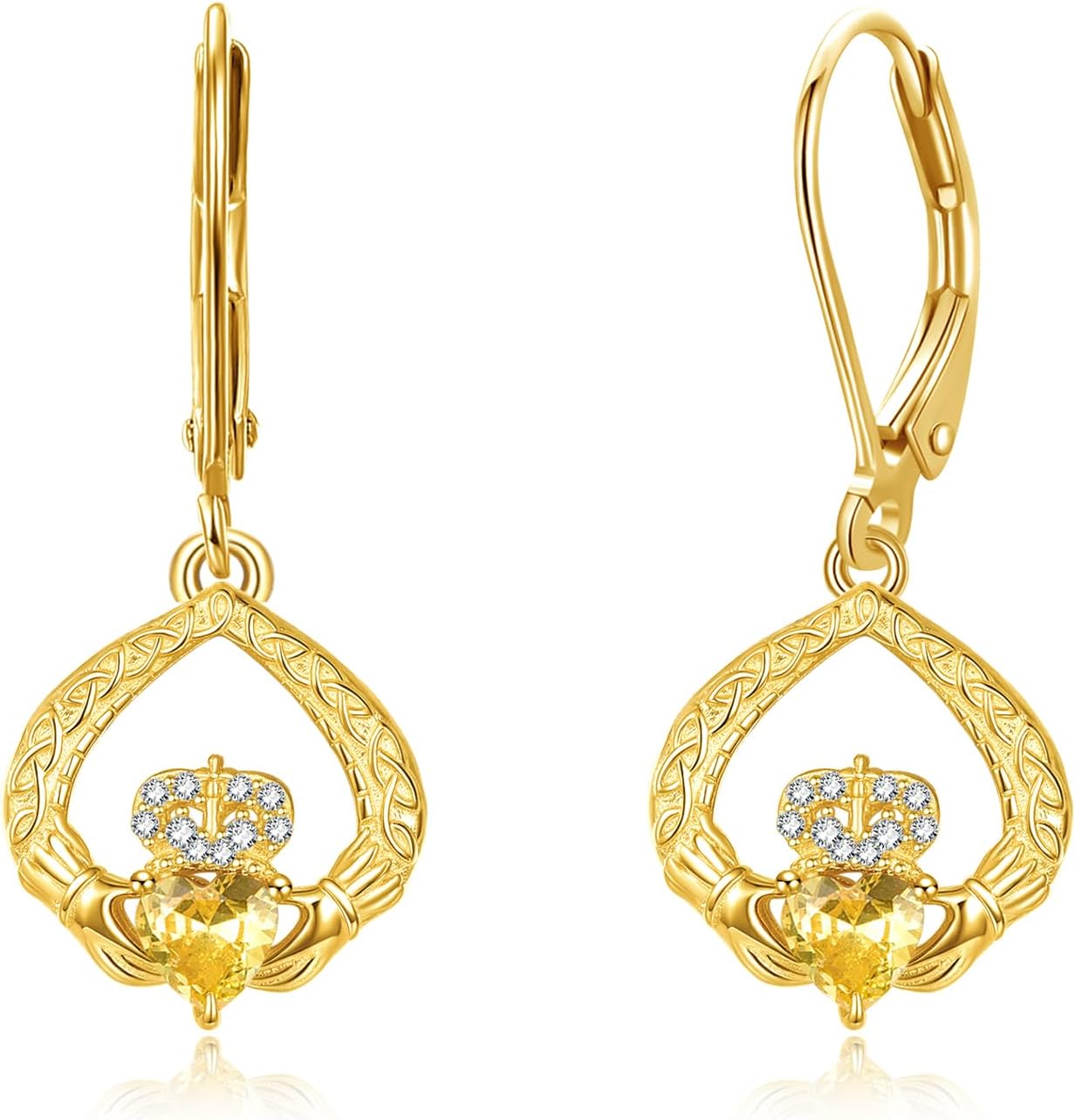 Leverback Hoop Gold Claddagh Earrings 925 Sterling Silver Hypoallergenic Hoop Earrings Gold Irish Claddagh Wedding Anniversary Birthday Celtic Birthstone Jewelry Gifts for Women