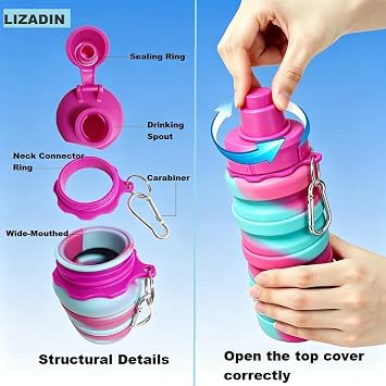 Collapsible Water Bottles 2Pack,17OZ Silicone Bottle (CamoBR)