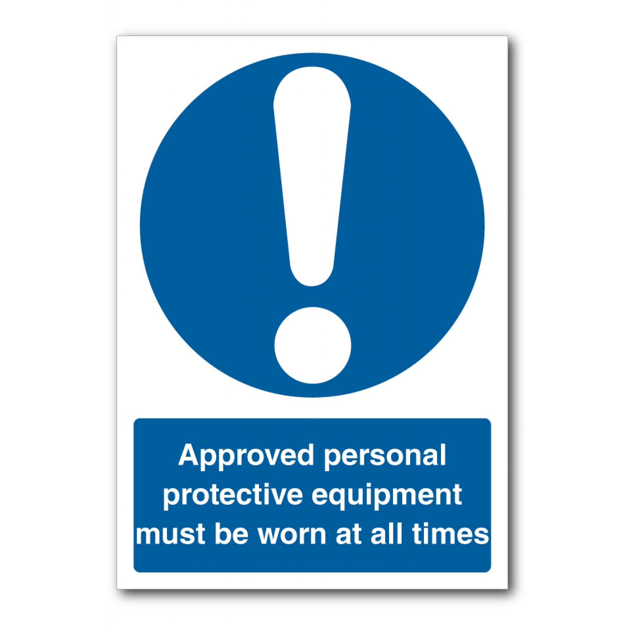 Approved Personal Protective Equipment Must Be Worn At All Times Sign, 12x8 Inch Metal Tin Sign, Mandatory Safety Notice for Workplaces
