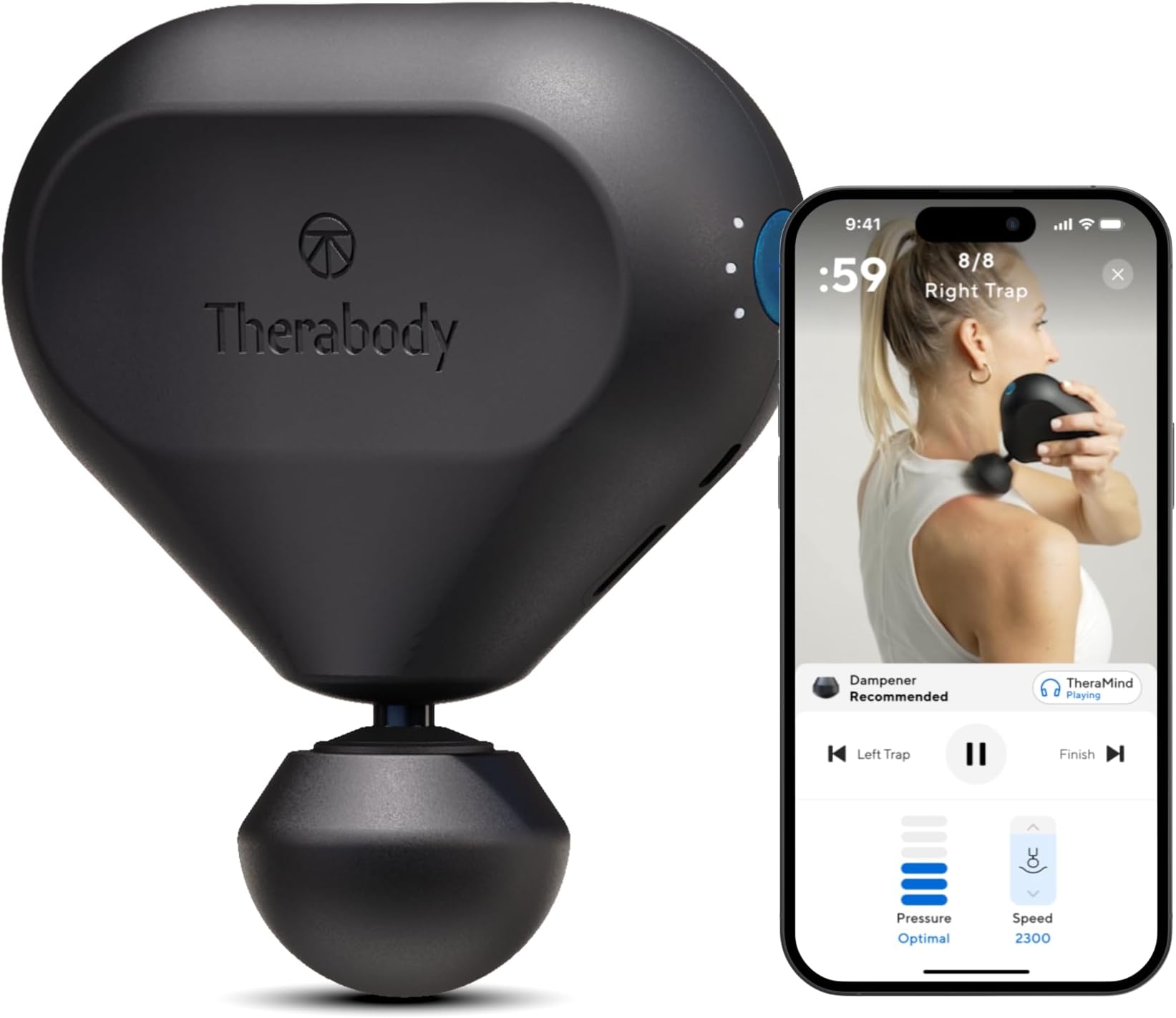 Therabody Mini (2nd Generation) - Handheld Deep Tissue Percussion Massage Gun & Compact Personal Massager for On-The-Go, Portable Muscle Pain Relief in Neck, Back, Leg, Hand,Shoulder (Black)
