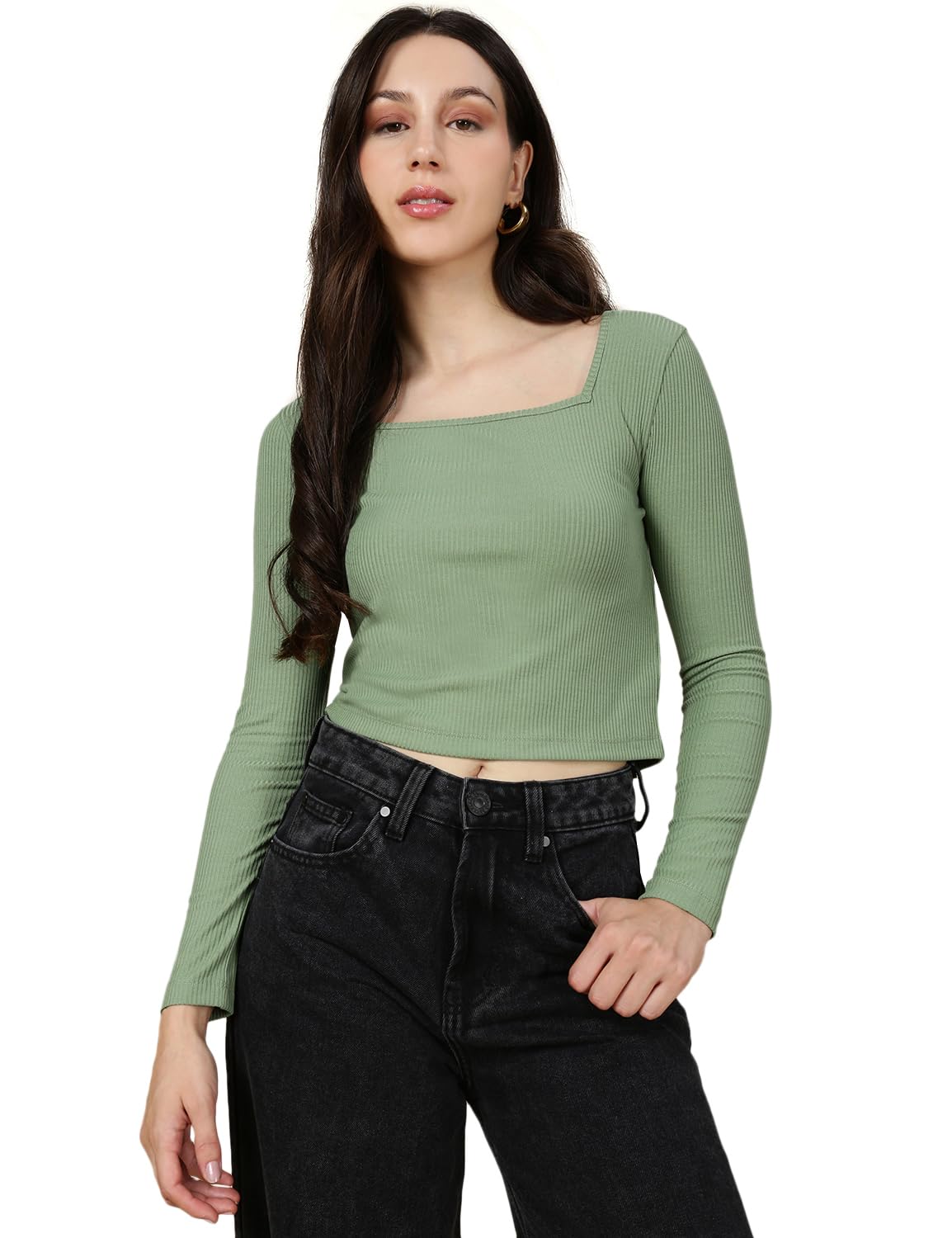 fyltr Women’s Ribbed Square Neck Crop Top – Full Sleeves | Soft Stretchable Cotton Blend | Casualwear-picture-10