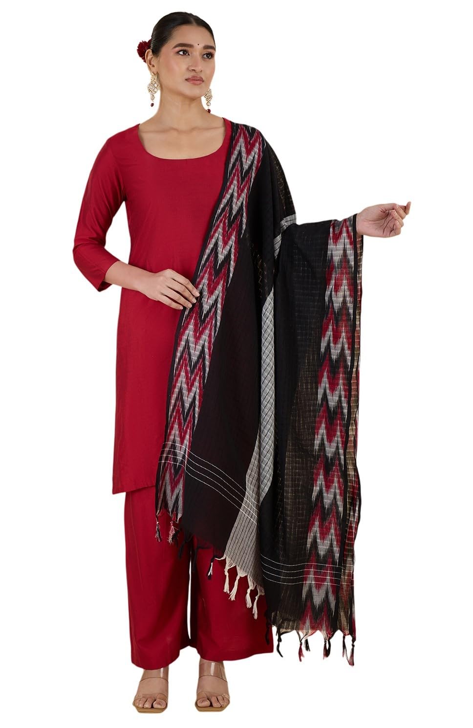 studio shringaar Women's Cotton Handloom Pochampalli Ikat Dupatta (34" X 2.25 Meters)-picture-48
