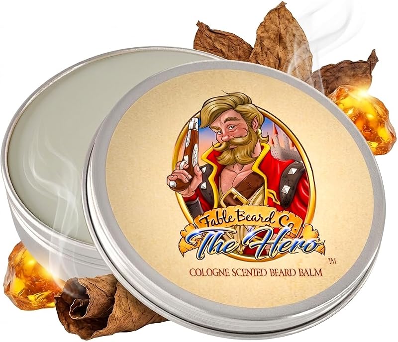 Bálsamo para Barba Fable Beard Co. The Hero, fragrância de tabaco aquecido, colônia suave e âmbar, com óleos de jojoba e argan, 60 mL