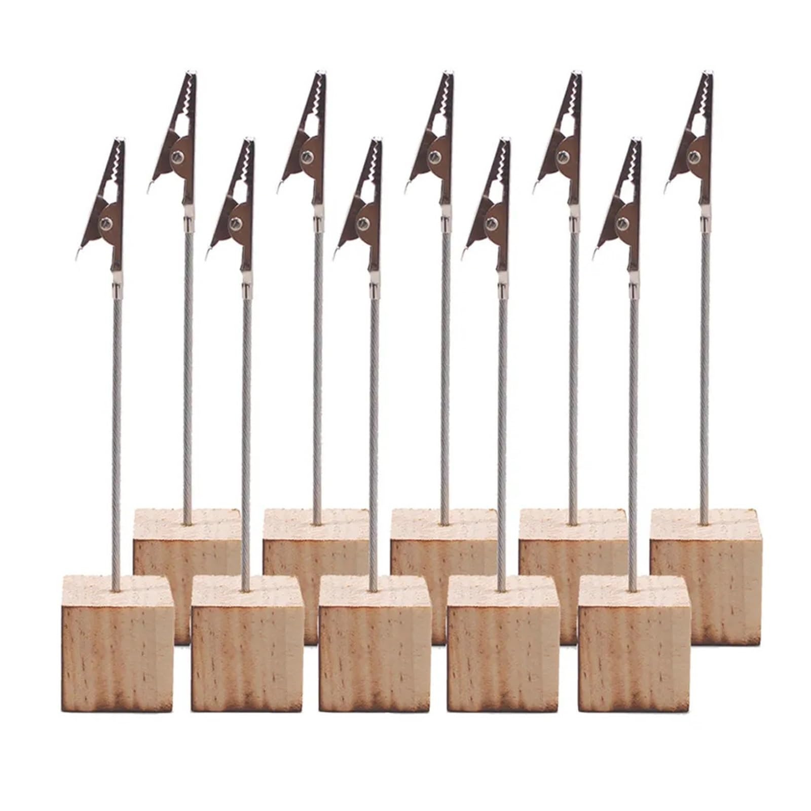 Lot de 50/100 pinces à mémo élégantes en bois massif avec base cube solide pour photos, mémos, numéros de table, cartes de nom, décoration de fête de mariage pour tables, magasins, étiquettes, bureau