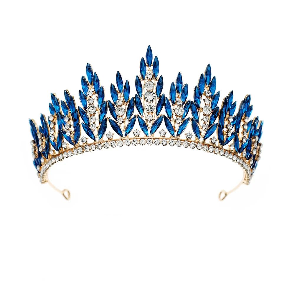 Corona e Tiara con Strass di Cristallo per Donne e Ragazze, Gioielli per Capelli da Sposa e da Festa (Oro Blu)