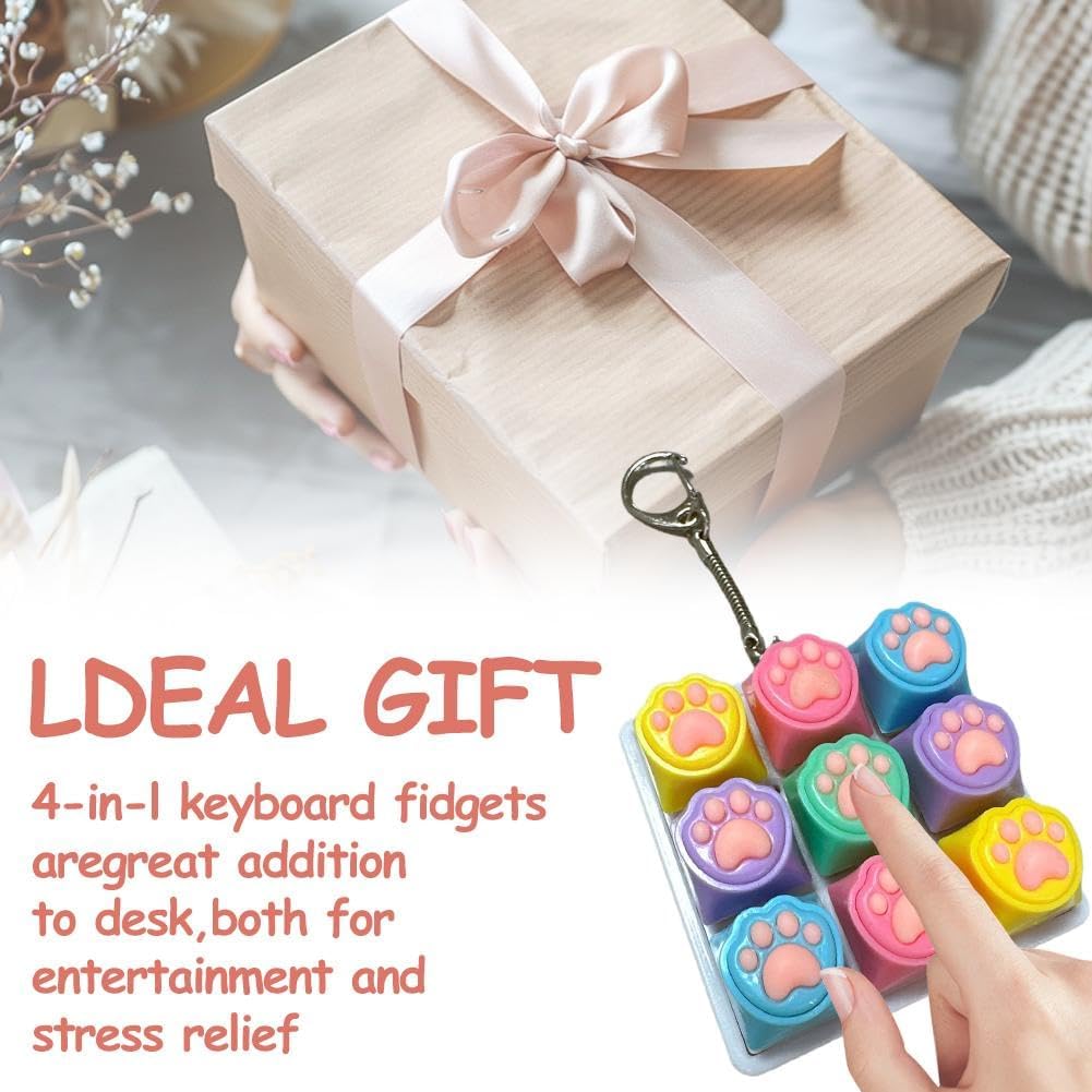 Cat Paw Keyboard Keychain,Portable Mechanical Fidget Keyboard,Funny Cube Key Button Stress Relief,for Adult Gifts