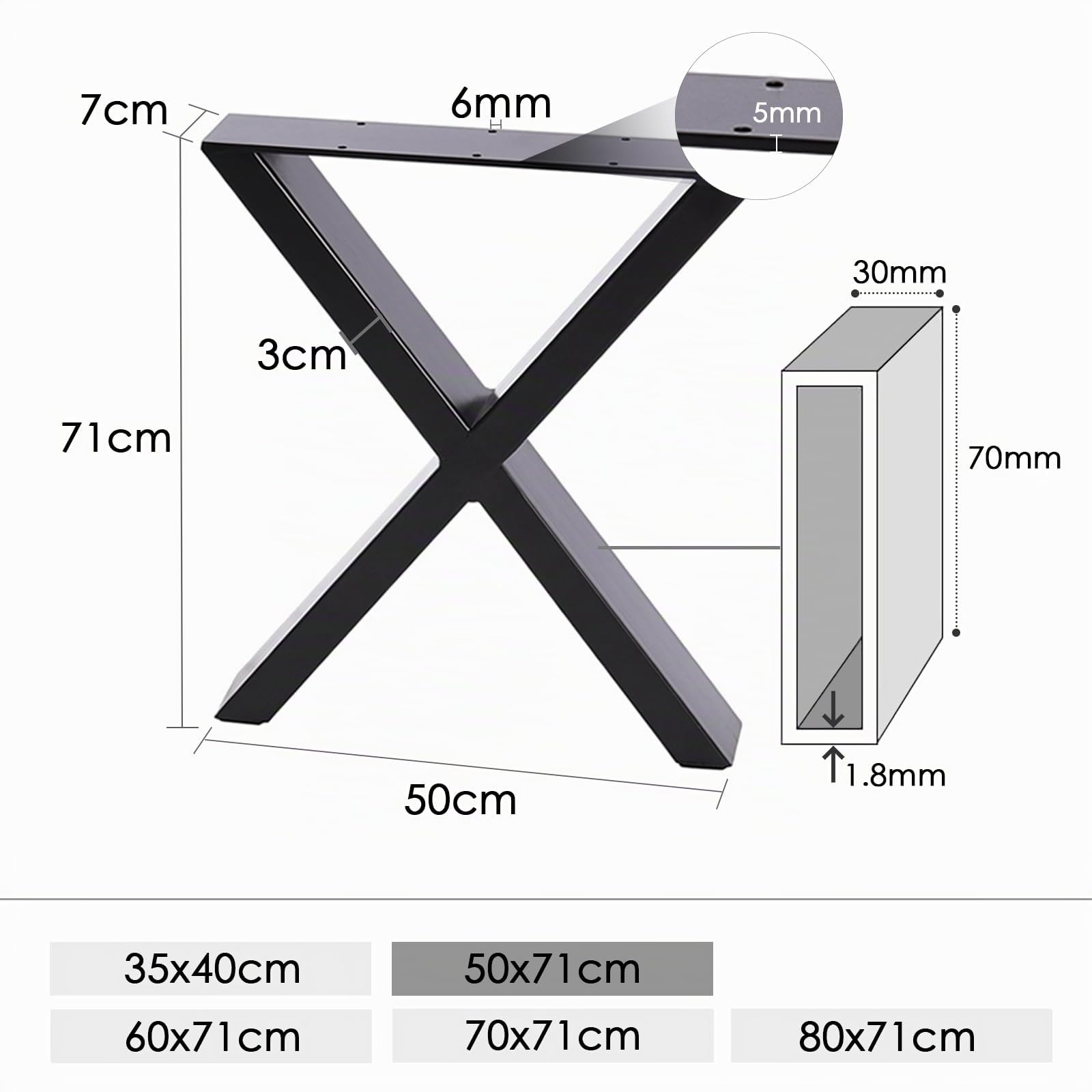 INMOZATA Tischkufen 2 Stück X Form Tischbeine Metall Möbelfüße Tischgestell Tischkufen mit Schrauben für Esstisch Schreibtisch Stizbank 50 x 7 x 71cm Schwarz