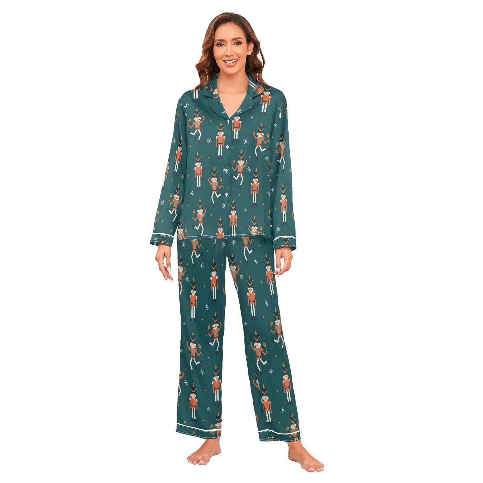 JHKKU Satin Pajamas Set for Women's Long Sleeve 2 Pieces Button Down Loungewear Sleepwear