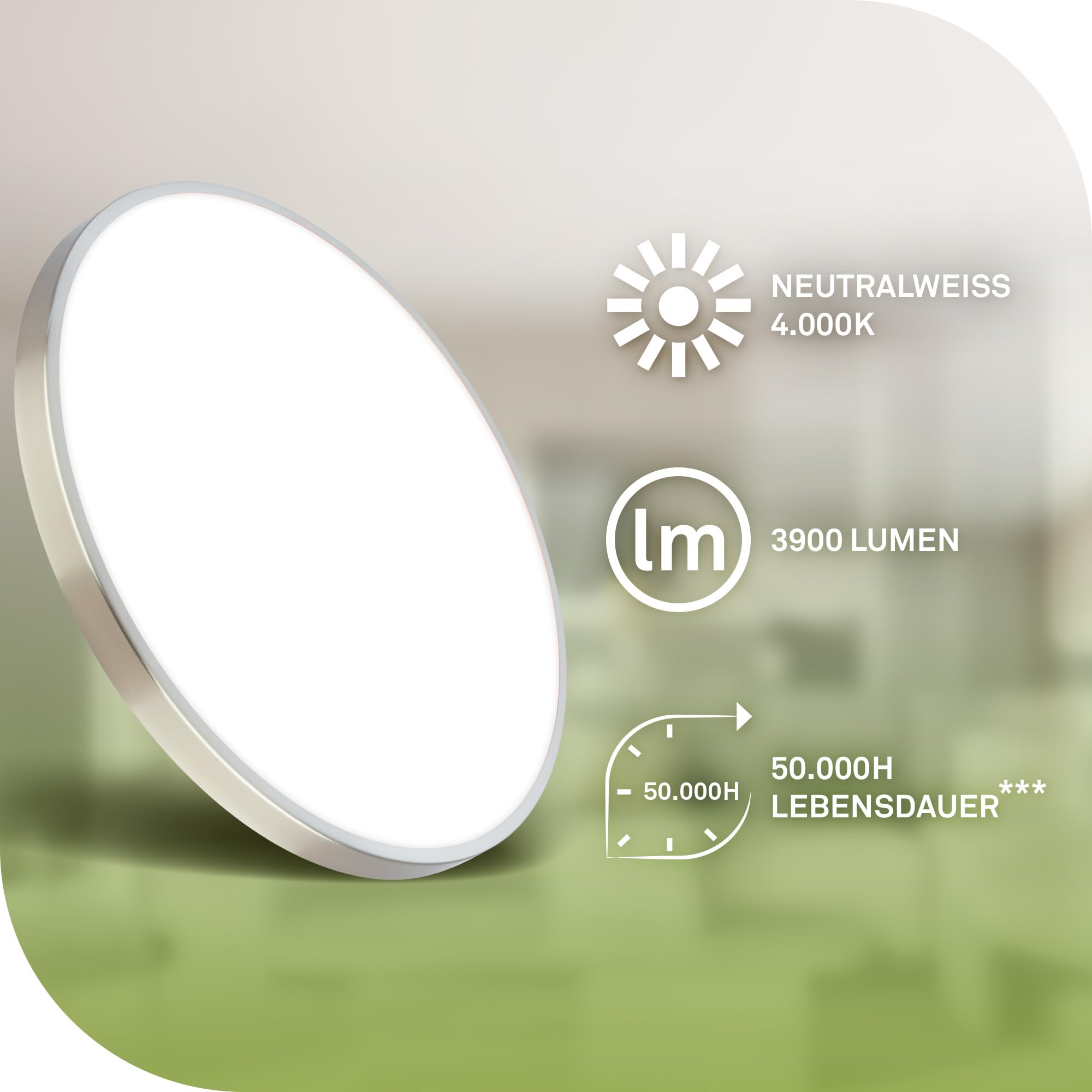 BRILONER - LED Deckenlampe mit EEK A Lichtquelle, neutralweißes Licht, 12,7W, 2900lm, Aludekor, LED Lampe, LED Deckenleuchte, Wohnzimmerlampe, Schlafzimmerlampe, Küchenlampe, 33x6 cm, Nickel-matt