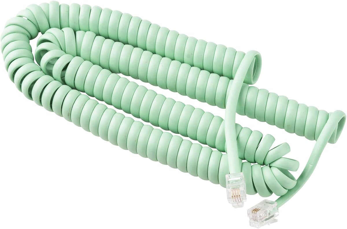 iSoHo Phones Cables telefónicos para teléfonos fijos rizados, verde Día de la Tierra | Diseño en espiral resistente a enredos, compatible con auriculares RJ11, calidad de sonido libre de estática, se extiende hasta 15 pies, se adapta a cualquier conector telefónico