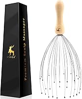 USAGA 32-Finger Scalp Massager Head Scratcher with Wood Handle - ASMR Tingling Relaxing Gift for Scalp & Body
