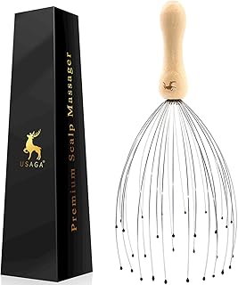 USAGA 32 Fingers Head Massager, Head Scratcher Scalp Massager, Stocking Stuffers Gift for Scalp Body Relaxing Wood Handle (1 Pack)