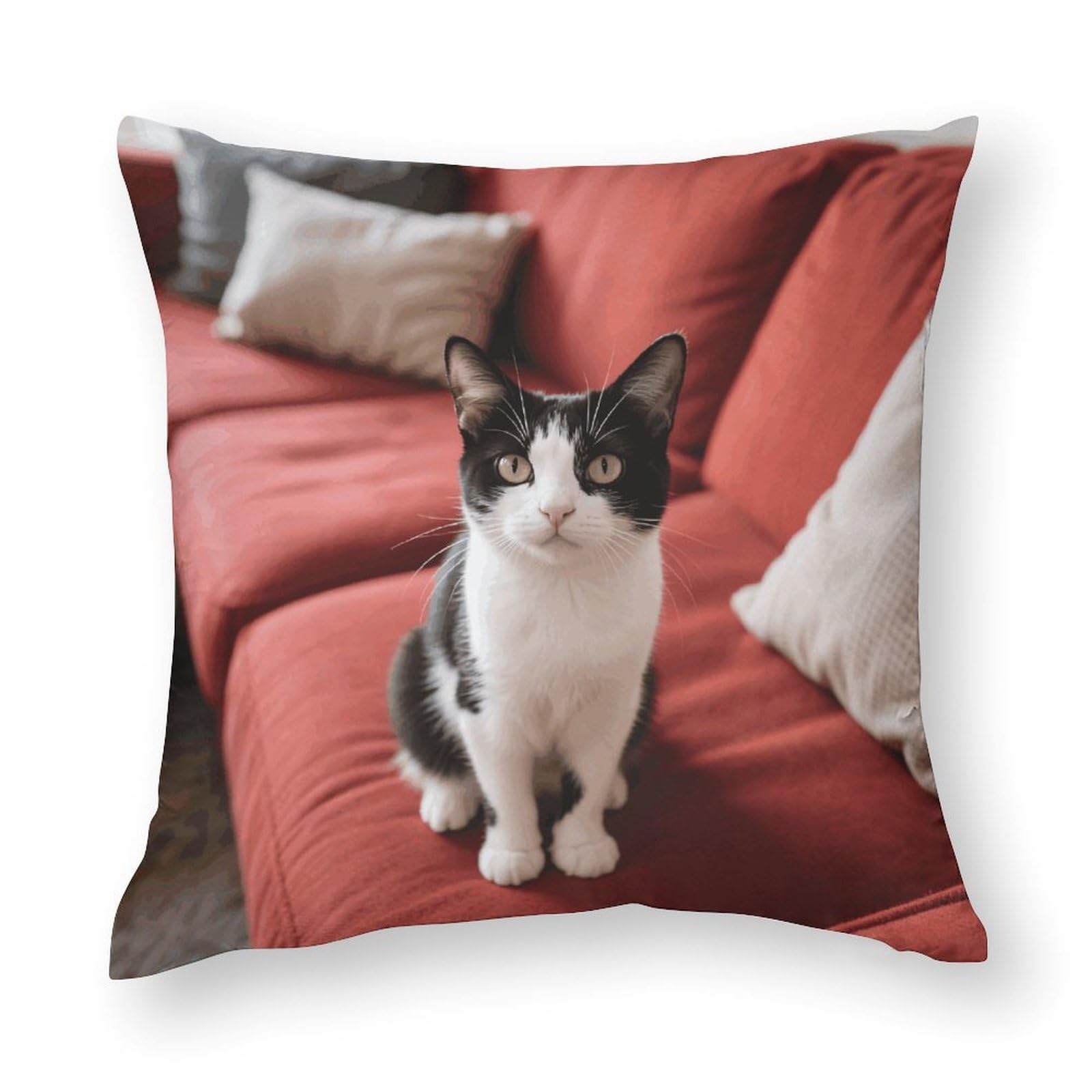 Cat on The Sofa Throw Pillow Covers Square Pillow Sham Removable Pillow Protector Modern Cushion Covers Soft Pillowcases Cozy Pillow Cases for Sofa Bed Car 22"x22"